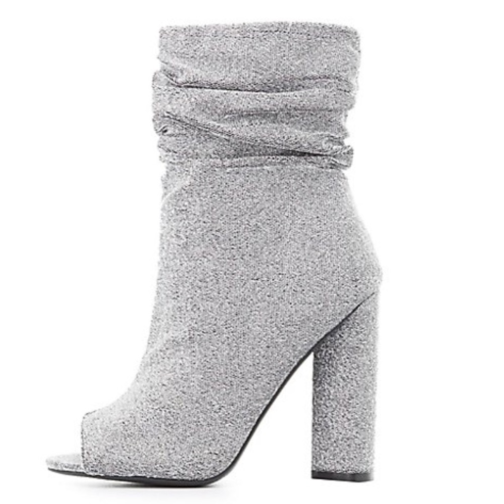 Shimmer ruched peep toe booties
